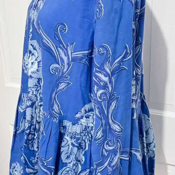 Anthropologie Ro’s Garden Blue Floral Button-Up Blouse Boho Chic Sz L Tunic Top - Picture 3 of 9